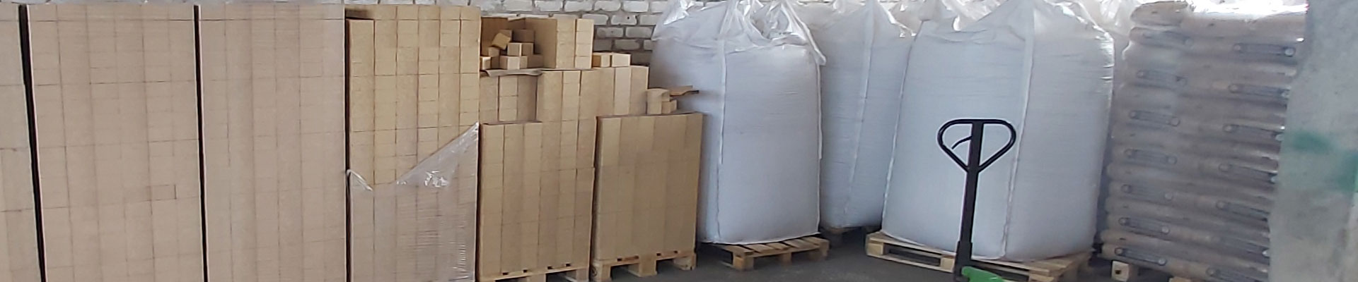 Pressed blocks in warehouse ready for loading